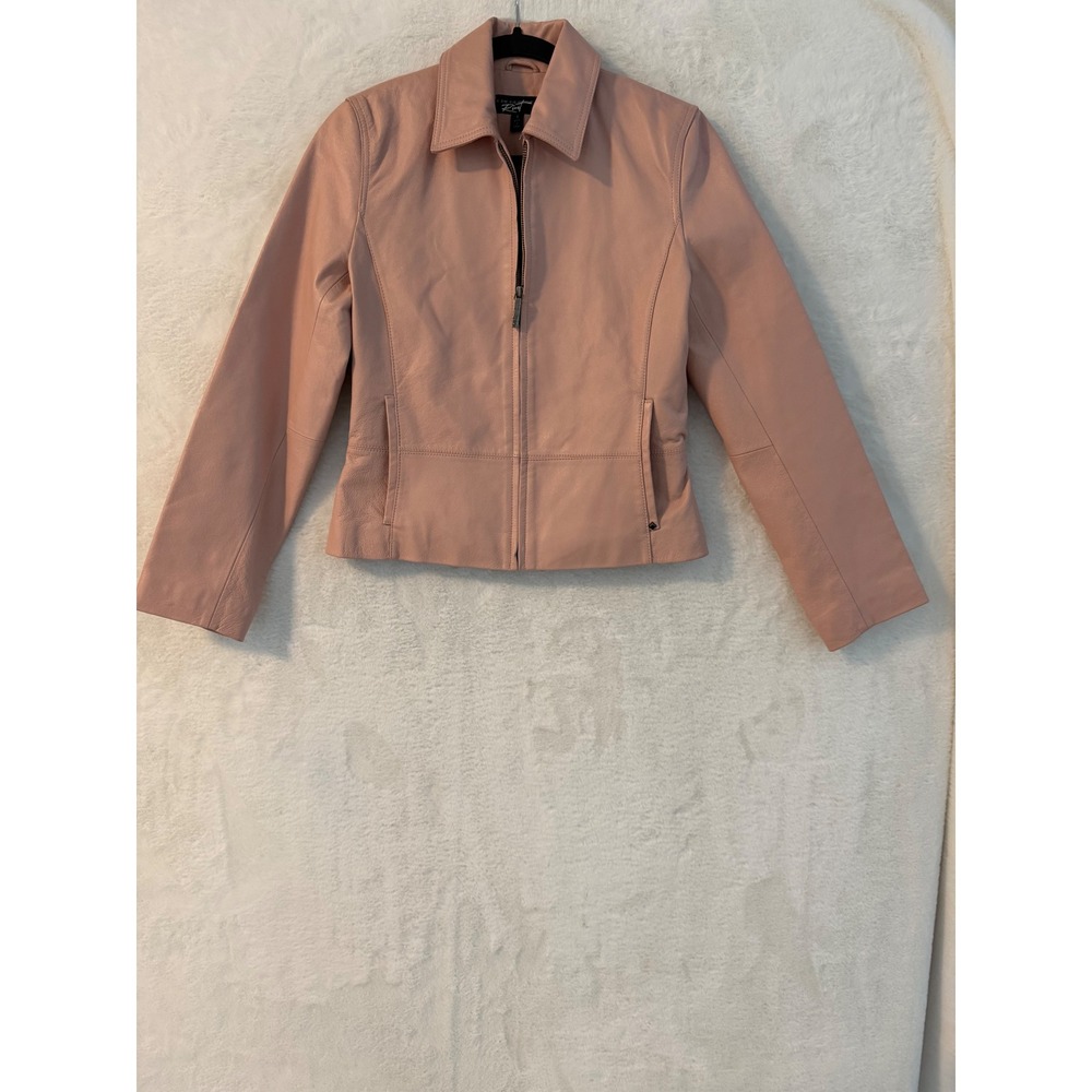 Black Rivet Pink Leather Jacket Womens Small Full Zip Collared Moto Pastel Coat